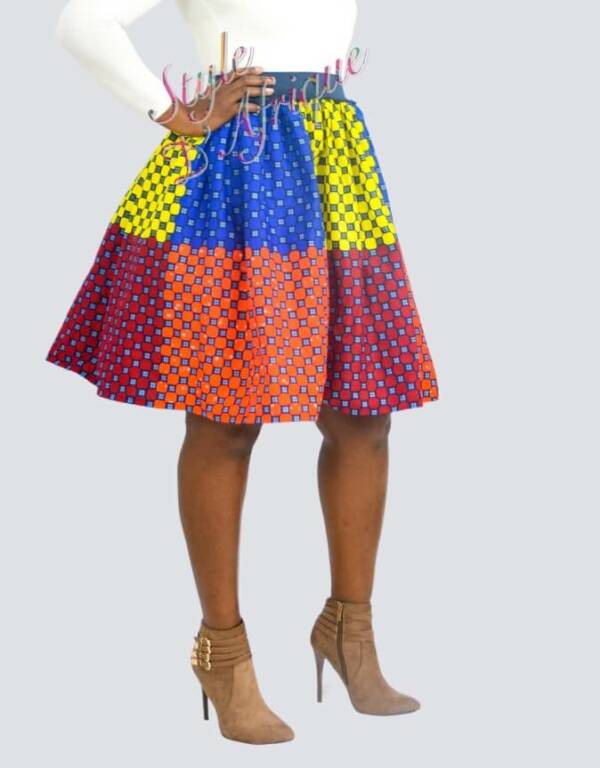 Jupe plissée à carreaux, jupe patineuse évasée wax africain femme. jupe patineuse wax africaine ethnique jupe midi africaine wax pagne pour femme fleuri été