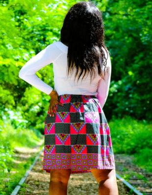 Jupe KENTE rose, Jupe KENTE à ceinture élastique