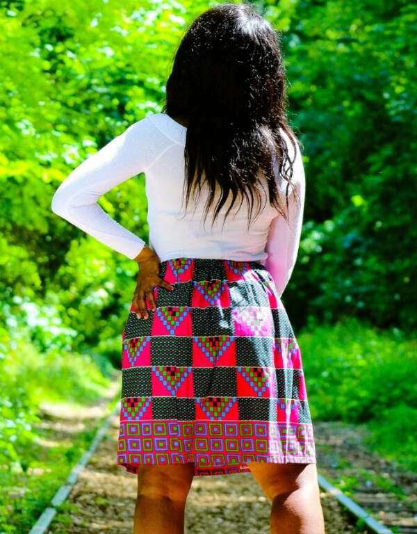 Jupe KENTE rose, Jupe KENTE à ceinture élastique