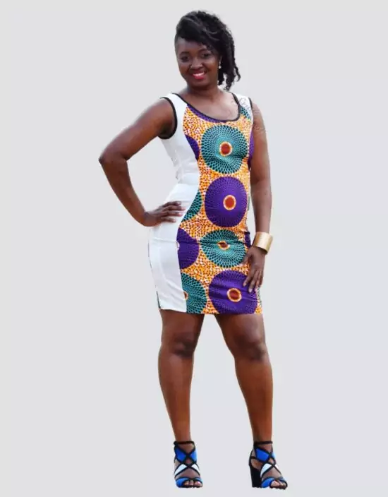 Robe bi-matières zoé, robe droite extensible et WAX africain juste au corps