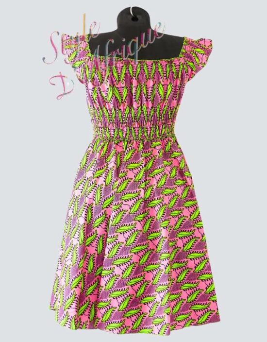 Robe été évasée feuillage, robe évasée wax africain femme. robe courte été wax africain bohème chic femme, robe de bal, robe été, robe de cérémonie femme, robe longue fleurie