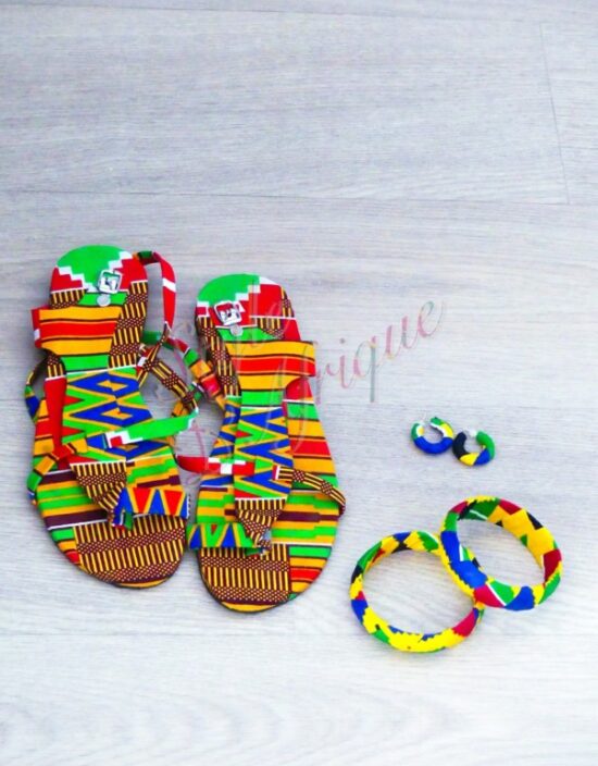 ensemble sandales wax et bijoux ankara africain ethnique