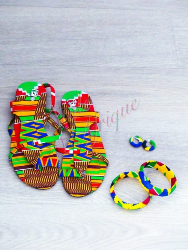 ensemble sandales wax et bijoux ankara africain ethnique