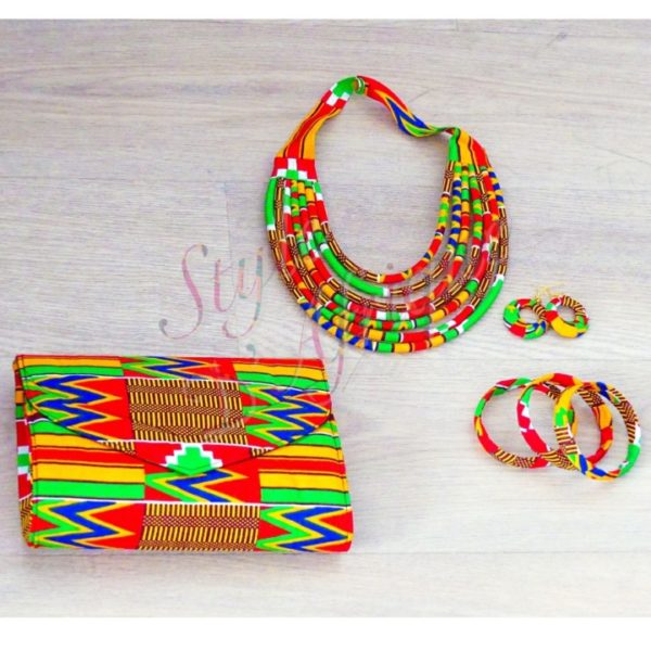 ensemble sac à main pochette wax et bijoux ankara africain ethnique