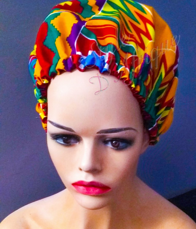 Bonnet de nuit en satin et KENTE - Style dAfrique