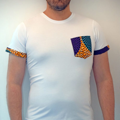 T-shirt à poche motifs wax africain homme femme