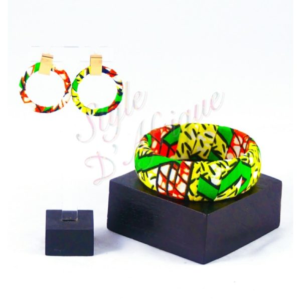 Ensemble bijoux wax Rita parure boucles d'oreilles créole et bracelets wax africain tissu ethnique