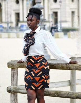 jupe droite bogolan bitala, Mini Jupe droite femme extensible Bogolan africain lycra