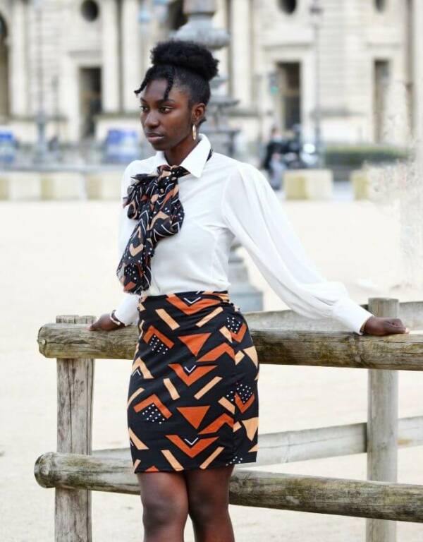 jupe droite bogolan bitala, Mini Jupe droite femme extensible Bogolan africain lycra