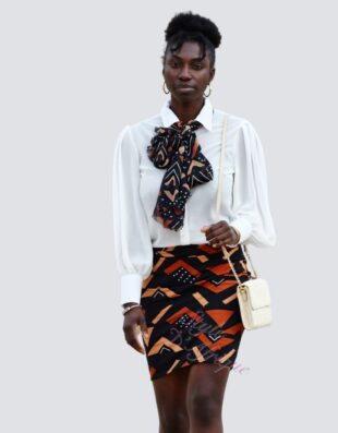 jupe droite bogolan bitala, Mini Jupe droite femme extensible Bogolan africain lycra