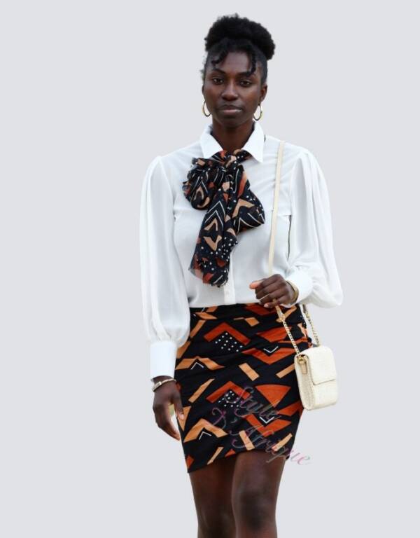 jupe droite bogolan bitala, Mini Jupe droite femme extensible Bogolan africain lycra