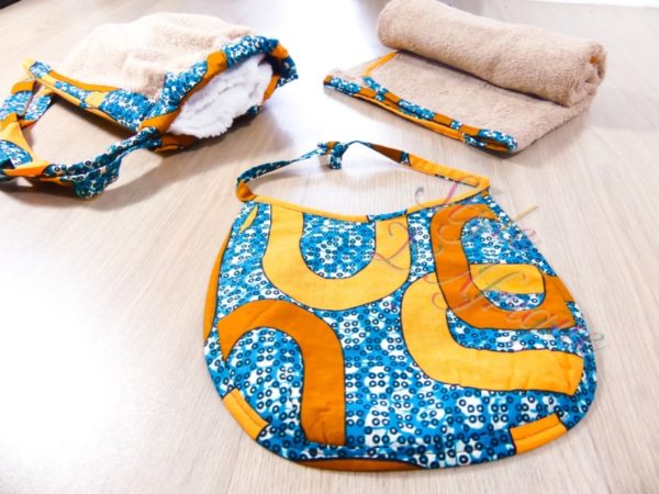 ensemble bavoir serviette gant de toilette wax enfant bébé naissance africain layette puériculture