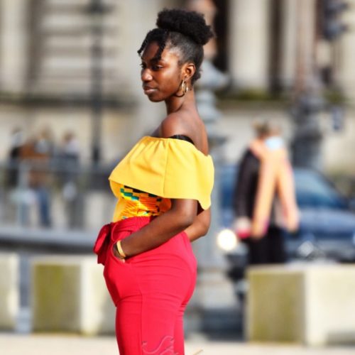 body femme africaine wax extensible à volant été en coton kente