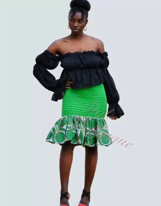 Jupe à volant en wax, wax jupe africain femme été, jupe courte, jupe droite, jupe extensible wax