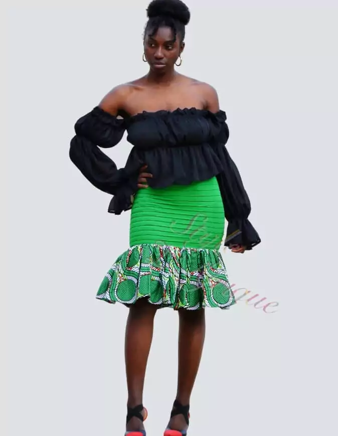 Jupe à volant en wax, wax jupe africain femme été, jupe courte, jupe droite, jupe extensible wax