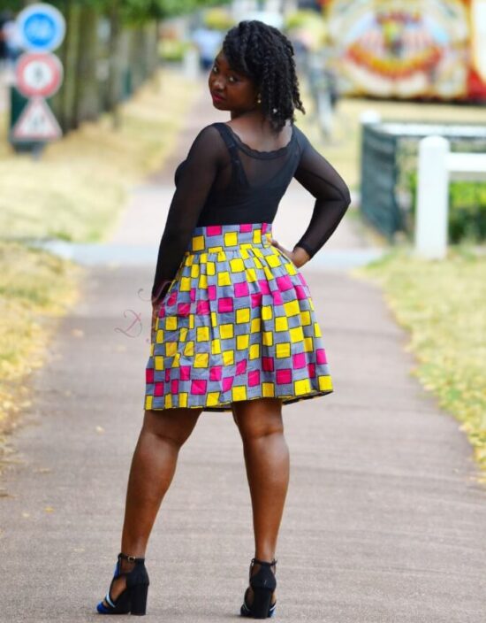 Jupe d'été à carreaux, Jupe plissée évasée, jupe midi africaine wax pagne pour femme fleuri été jupe africaine moderne ethnique