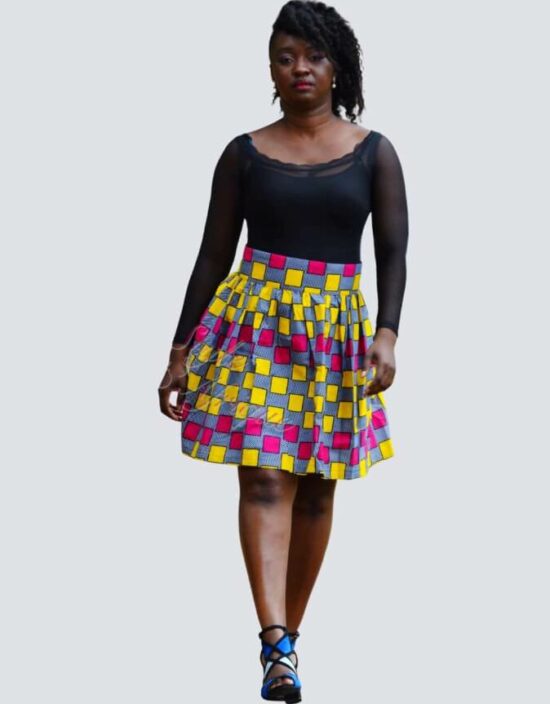 Jupe d'été à carreaux, Jupe plissée évasée, jupe midi africaine wax pagne pour femme fleuri été jupe africaine moderne ethnique