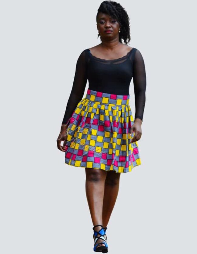 Jupe d'été à carreaux, Jupe plissée évasée, jupe midi africaine wax pagne pour femme fleuri été jupe africaine moderne ethnique