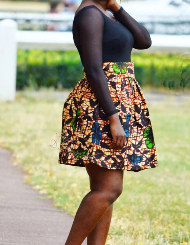 Jupe louane marron, Jupe plissée à fermeture, jupe midi africaine wax pagne pour femme fleuri été jupe africaine moderne ethnique