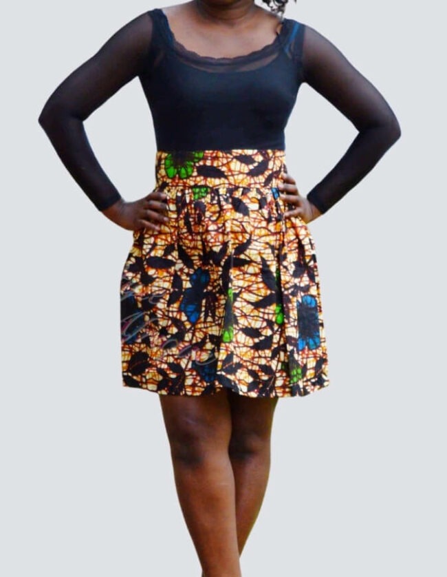 Jupe louane marron, Jupe plissée à fermeture, jupe midi africaine wax pagne pour femme fleuri été jupe africaine moderne ethnique