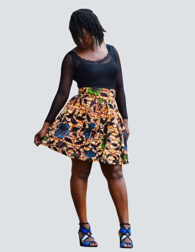 Jupe louane marron, Jupe plissée à fermeture, jupe midi africaine wax pagne pour femme fleuri été jupe africaine moderne ethnique