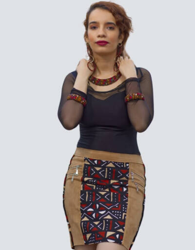 Jupe Matalana velours et BOGOLAN,jupe midi africaine wax pagne pour femme fleuri été