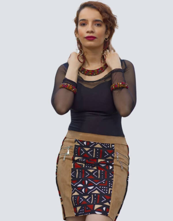 Jupe Matalana velours et BOGOLAN,jupe midi africaine wax pagne pour femme fleuri été