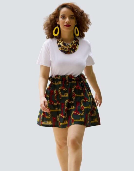jupe Lulu verte, jupe wax africain wax jupe patineuse évasée wax africain femme. jupe patineuse wax africaine ethnique jupe midi africaine wax pagne pour femme fleuri été