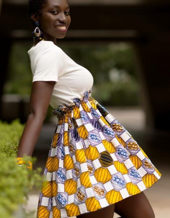 Jupe Lulu élastiquée à carreaux, jupe wax africain wax jupe patineuse évasée wax africain femme. jupe patineuse wax africaine ethnique jupe midi africaine wax pagne pour femme fleuri été