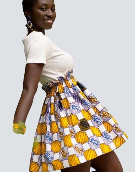 Jupe Lulu élastiquée à carreaux, jupe wax africain wax jupe patineuse évasée wax africain femme. jupe patineuse wax africaine ethnique jupe midi africaine wax pagne pour femme fleuri été