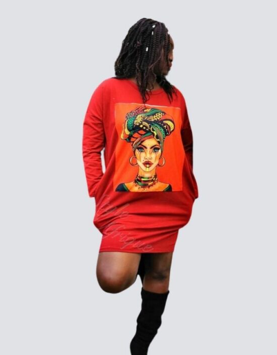 Robe pull rouge, Robe pull à motifs Africains
