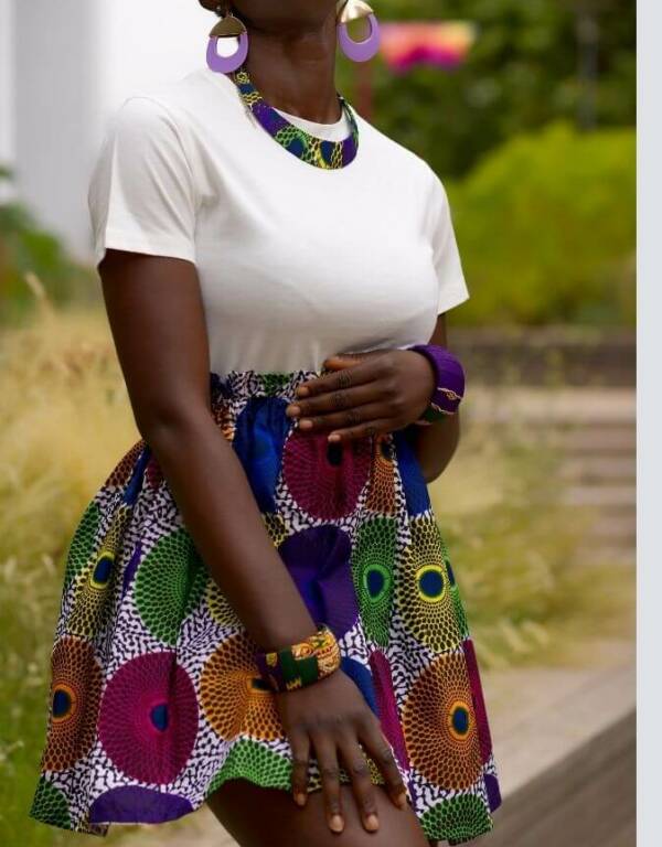 Jupe Lulu violet vert, wax africain wax jupe patineuse évasée wax africain femme. jupe patineuse wax africaine ethnique jupe midi africaine wax pagne pour femme fleuri été