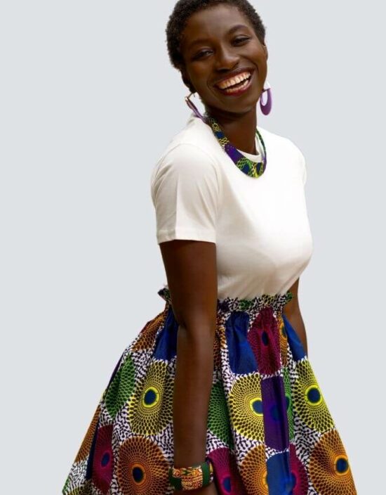 Jupe Lulu violet vert, wax africain wax jupe patineuse évasée wax africain femme. jupe patineuse wax africaine ethnique jupe midi africaine wax pagne pour femme fleuri été