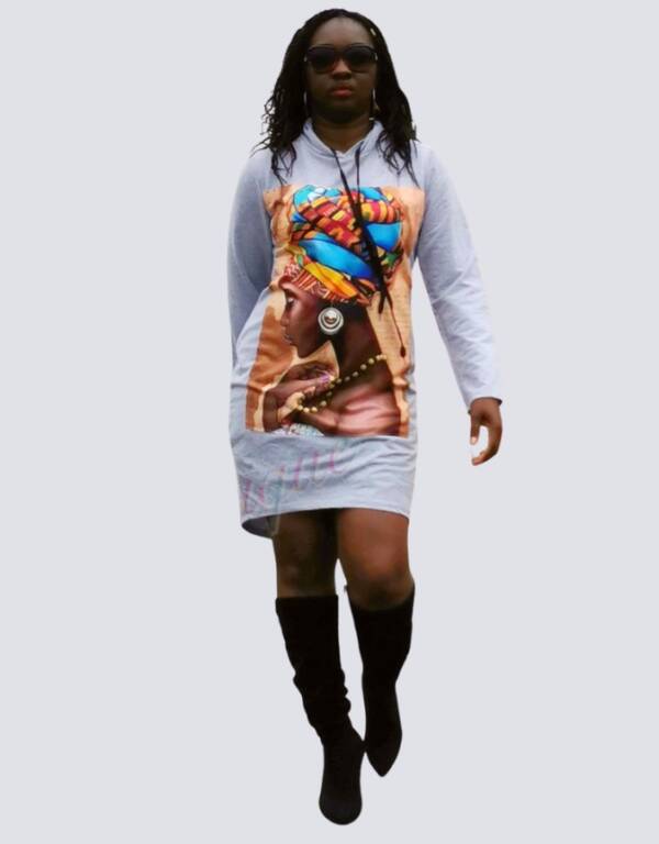 Robe pull grise wax africain motifs