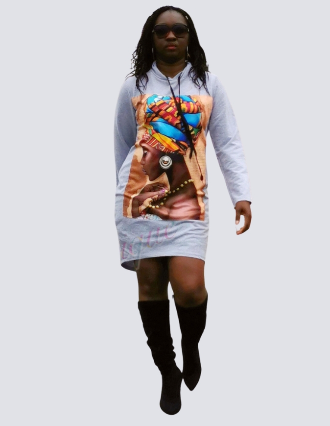 Robe pull grise wax africain motifs