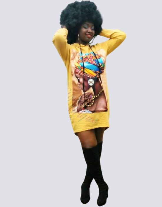 Robe pull jaune à motifs Africains