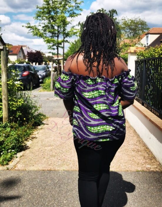 Top épaules dénudées feuillage haut vêtement femme wax africain tissu ankara