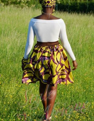 wax jupe patineuse évasée wax africain femme. jupe patineuse wax africaine ethnique jupe midi africaine wax pagne pour femme fleuri été