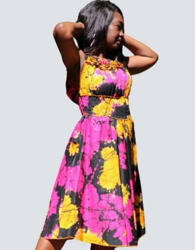 Robe été Céleste en wax africain motifs ethnique coton été