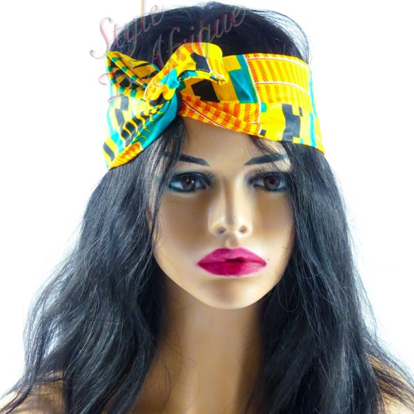 Très beau headband articulé KENTE serre-tête bandeau de couleur jaune semi rigide. Bandeau en tissu africain idéal cadeau femme