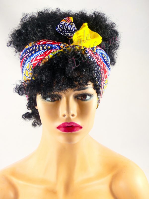 Très beau headband articulé DASHIKI serre-tête bandeau en DASHIKI de couleur jaune semi rigide. Bandeau en tissu africain idéal cadeau femme
