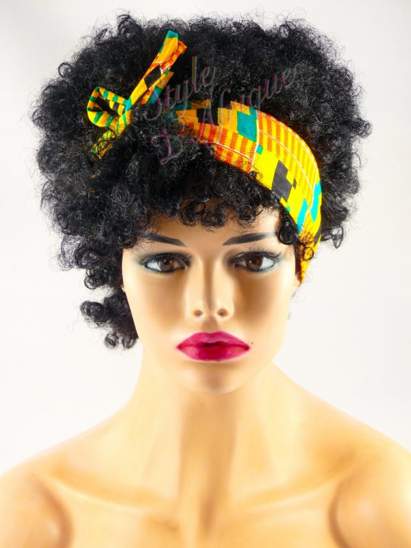 Très beau headband articulé KENTE serre-tête bandeau de couleur jaune semi rigide. Bandeau en tissu africain idéal cadeau femme