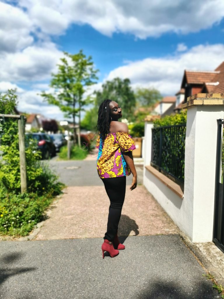Top épaules dénudées feuillage haut vêtement femme wax africain tissu ankara