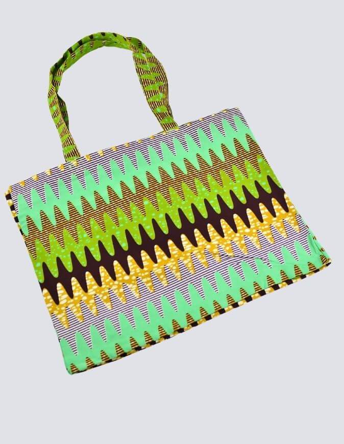 Tote bag wax Nkayi vert totebag tote-bag Sac pochette wax africain ankara