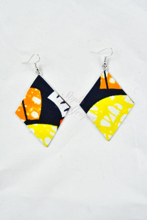 boucles d'oreilles losange motif africain tissu wax