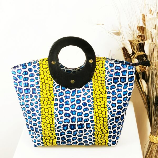 Sac grafiti wax bleu africain ethnique tribal idée cadeau tissu avec anse