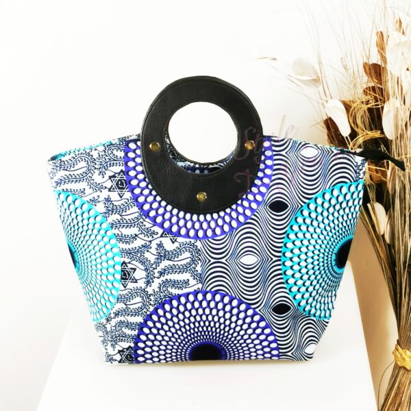 Sac disque wax bleu africain ethnique tribal idée cadeau tissu avec anse