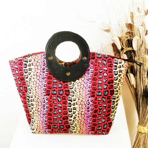 Sac anse wax rouge africain ethnique tribal idée cadeau tissu avec anse