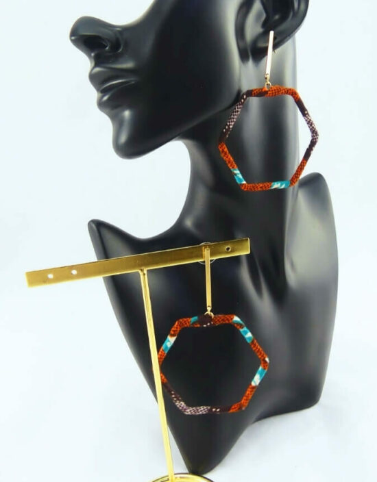 boucles d'oreilles anneaux en tissu africain ethnique en wax bleu