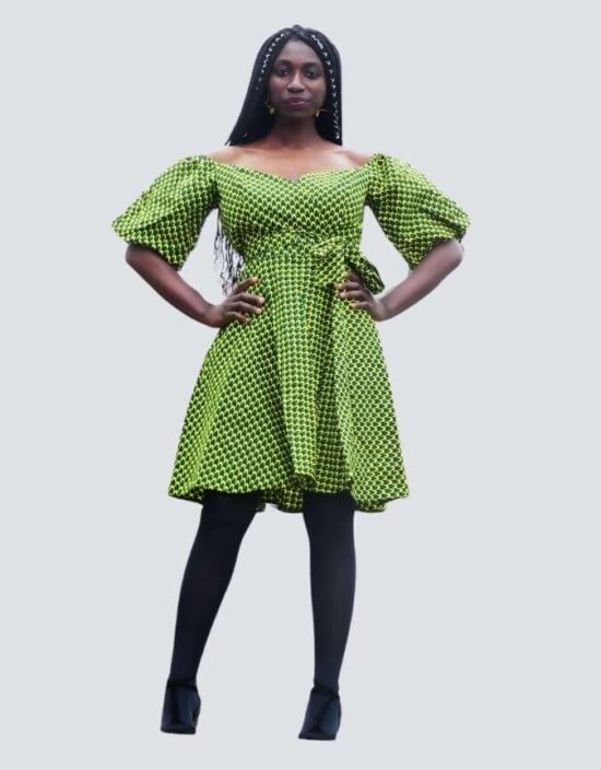 Robe été Mya verte en wax africain, tissu ethnique à motifs, robe d'été
